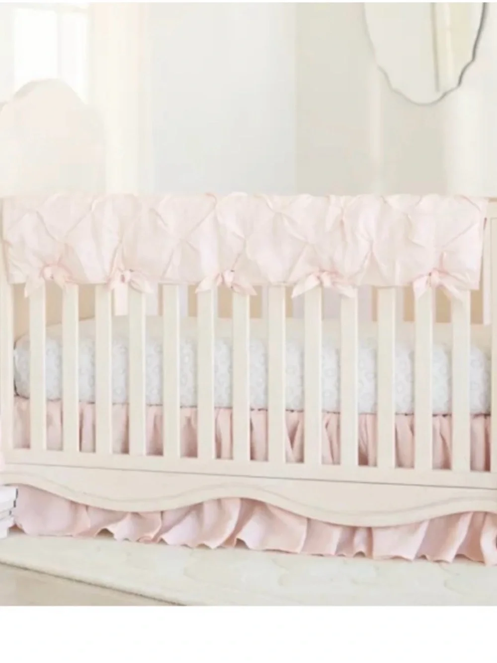 Soft Pink Ruffled Crib Throw - Elegant Nursery Accent